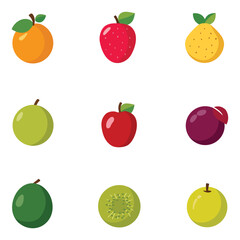 Set of 9 Minimalist Simple Fruit Vector Icons & Silhouettes