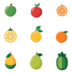 Set of 9 Minimalist Simple Fruit Vector Icons & Silhouettes