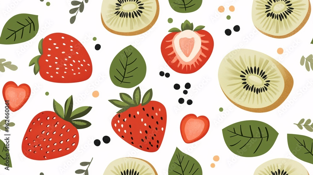 Poster strawberry kiwi seamless pattern: a delightful and vibrant pattern featuring fresh strawberries and 