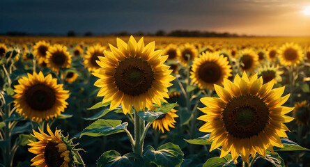 Fototapeta premium Sunflowers and corn glowing abstract background