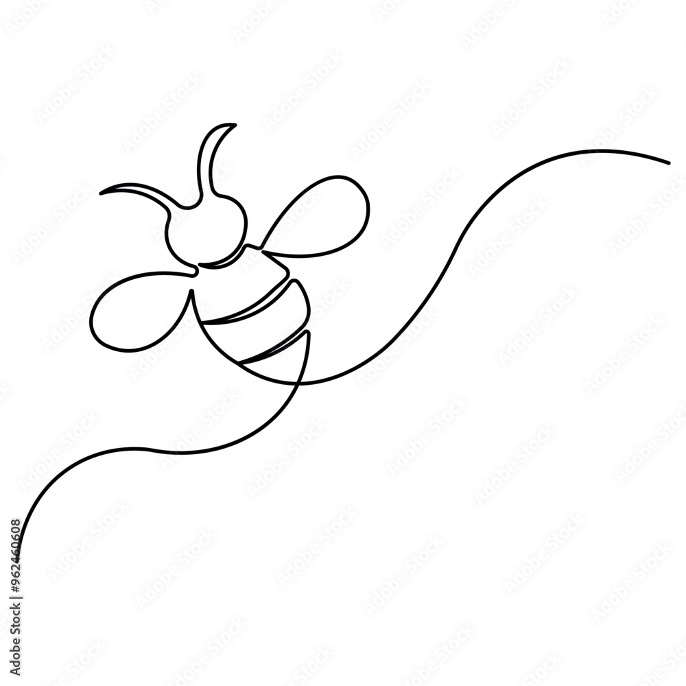 Poster Bee single line art, continuous one line drawing of  Isolated outline vector art 

