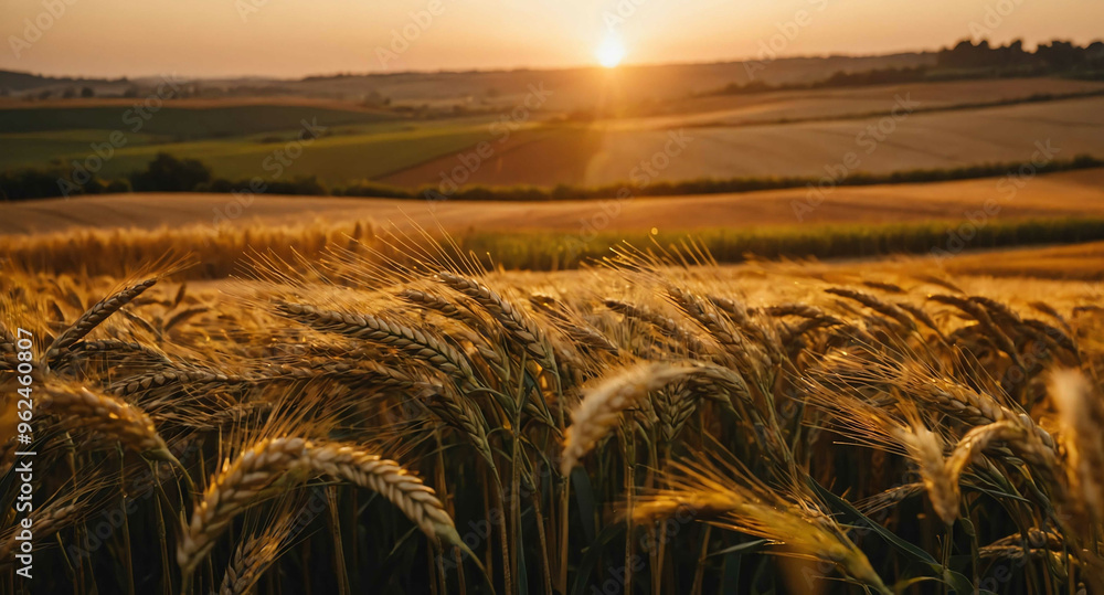 Poster wheat fields with warm glow abstract background