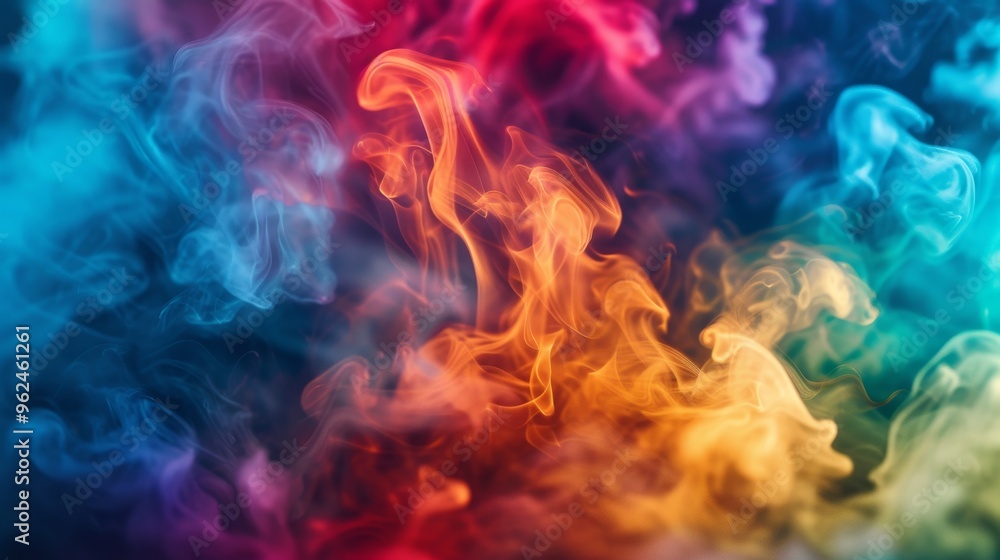 Poster dynamic multicolored smoke swirling in motion, creating a vibrant and captivating visual. ideal for 