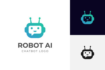 Robot chat logo icon design with dialogue concept. Chat Bot sign for support service concept. Chatbot character flat style