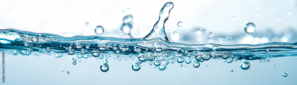 Poster crystal clear sparkling water with bubbles creating refreshing scene. image captures beauty of water