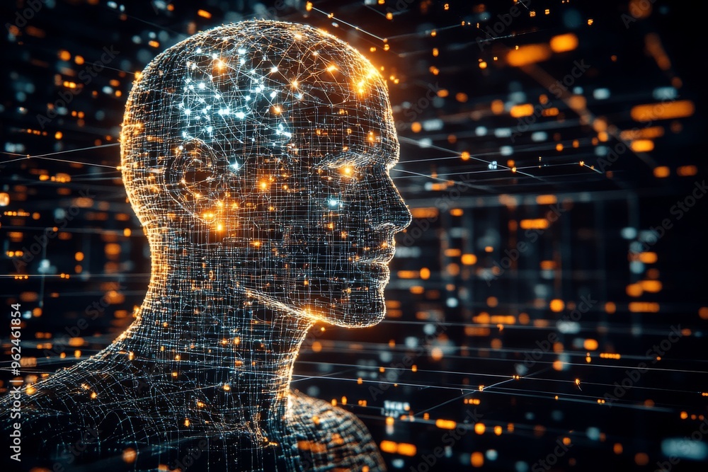 Aufkleber neuroanatomy cerebral function futuristic depiction of a digital human head interconnected with glow