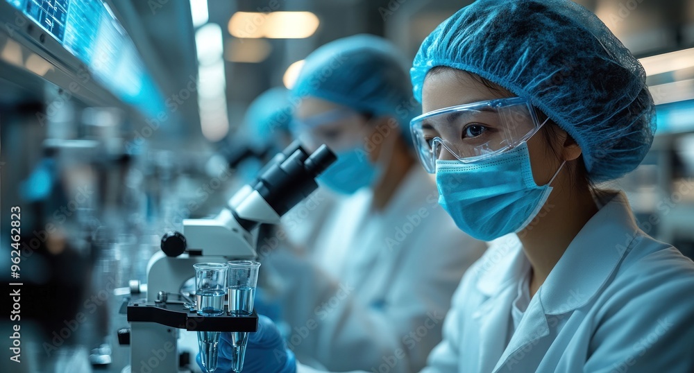 Poster focused scientist in a laboratory setting