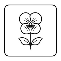 This design features a minimalist black line representation of a pansy flower, highlighting its unique petal shape and leafy stem in a clean and simple manner