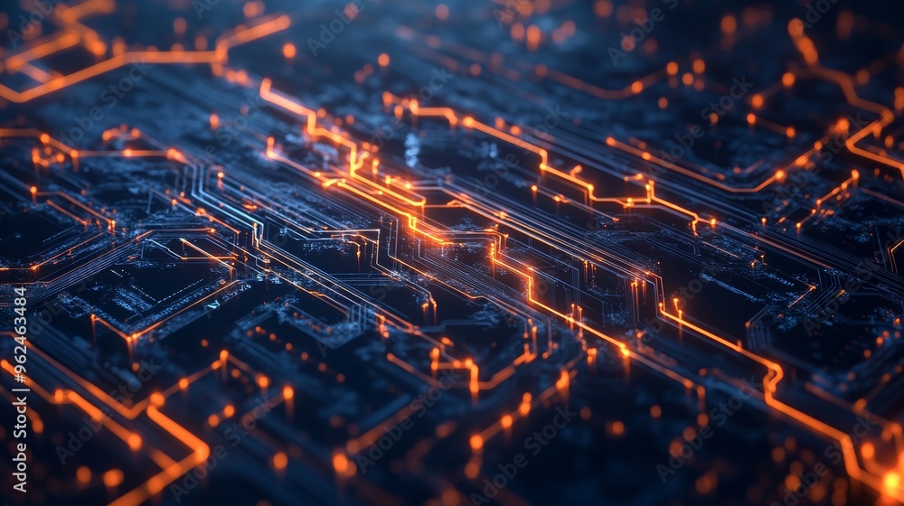 Poster digital landscape of interconnecting systems and energy flows, symbolizing the fusion of ai and big 
