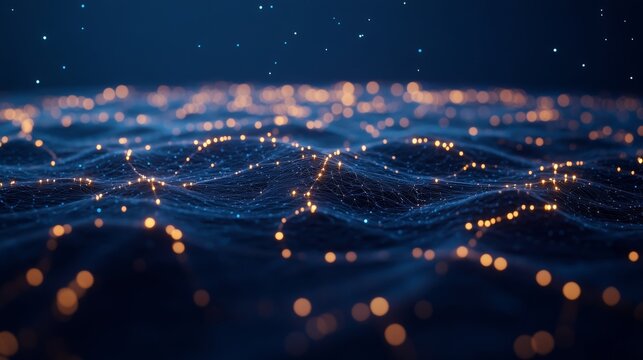 Digital landscape of interconnecting systems and energy flows, symbolizing the fusion of AI and big data in a high-tech environment