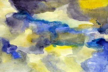 Yellow blue watercolor paper background texture