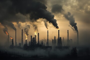 Oil refinery spewing toxic fumes into the atmosphere - Pollution, environmental destruction