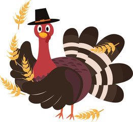 Colorful tall Thanksgiving Cartoon Turkey Bird Autumn illustration