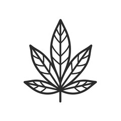 A black line art design featuring a detailed stylized leaf with intricate outlines, suitable for use in various botanical and nature-related designs