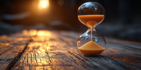 Hourglass on Wooden Surface