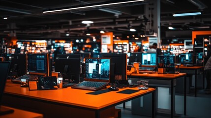 Laptops on display in an electronics store