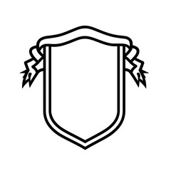 Obraz premium This design features a simple line drawing of a shield adorned with decorative ribbons, suitable for logos or heraldic applications in graphic design
