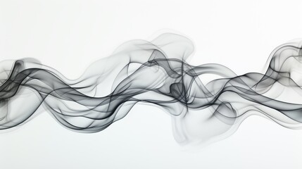 Mesmerizing black and white abstract image with flowing smoke-like lines creating a sense of motion and fluidity on a white background. Ideal for artistic and modern design projects.