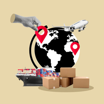 global shipping concept with hand and airplane clip art preview