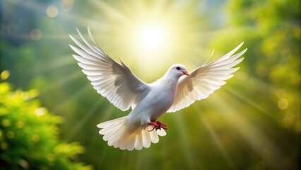 Fototapeta premium A beautiful white dove symbolizing peace, freedom, and hope, peace, dove, bird, wings, flying, symbol, harmony, tranquil
