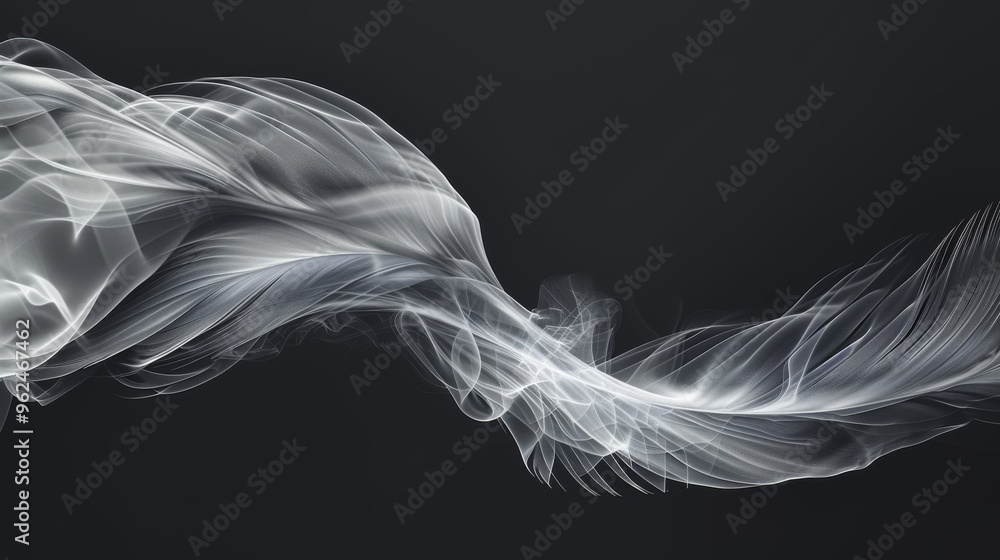 Poster elegant digital artwork showcasing flowing, smoke-like forms against a dark background. the ethereal