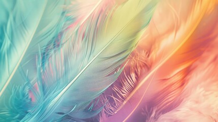 Fototapeta premium Retro-inspired rainbow feather abstract in soft pastel hues.