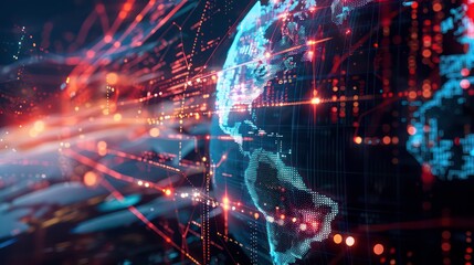 Abstract glowing digital earth with network connections, glowing lines, and data flowing.
