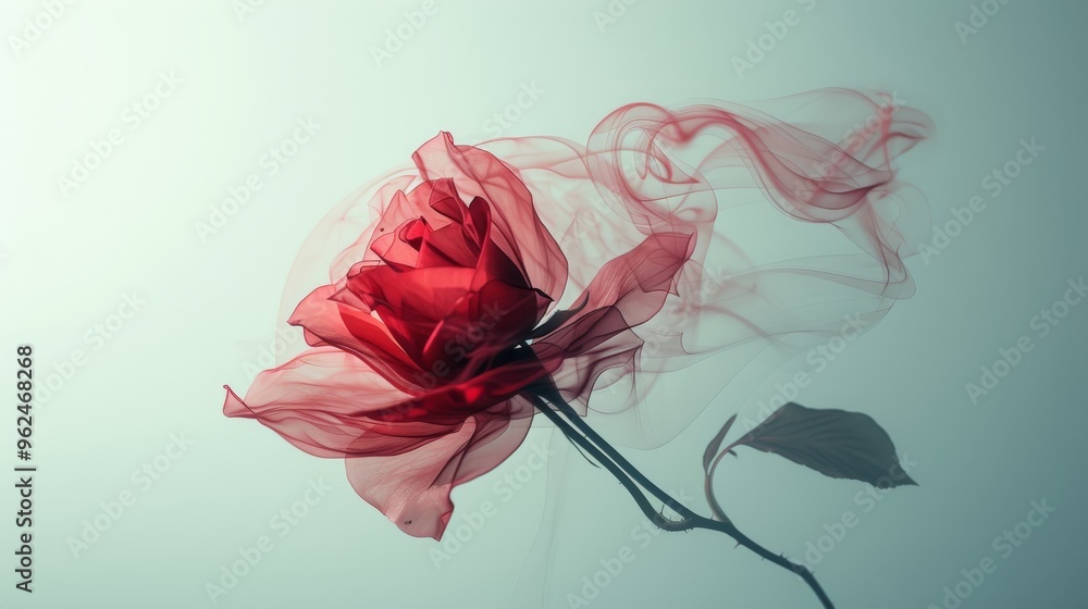 Poster a vibrant image of a red smoky rose in motion. the dynamic smoke trails add a sense of movement and 
