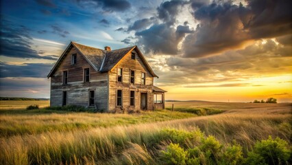 Abandoned damaged old house in a field, Abandoned, damaged, old, house, field, rural, spooky, creepy, neglected, run-down