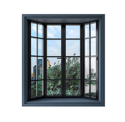 Fototapeta premium The glass window frame of the office is open. PNG