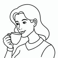 vector a woman drinking a one cup of coffee 