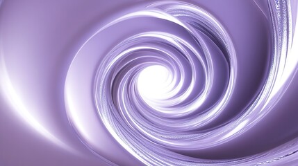 Three-Dimensional Abstract Spiral Shape Centered on an Oval with White Light: A Gradient Color Scheme of Purple and Silver on a White Background. The Design Features Light Blue and White LED Light