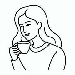 vector a woman drinking a one cup of coffee 