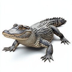 Fototapeta premium A baby alligator is laying on its back with its mouth open