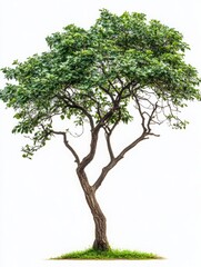 Hyper-Detailed Handroanthus Heptaphyllus Tree with Green Leaves Isolated on Solid White Background, Capturing Natural Botanical Beauty in Precision and Clarity
