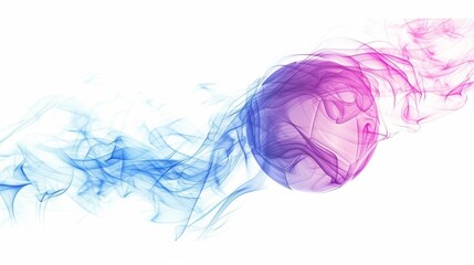 Fototapeta premium A vibrant purple basketball is enveloped by swirling blue and pink smoke on a clean white background. The colorful, abstract design adds a sense of movement and energy, making it a perfect choice for