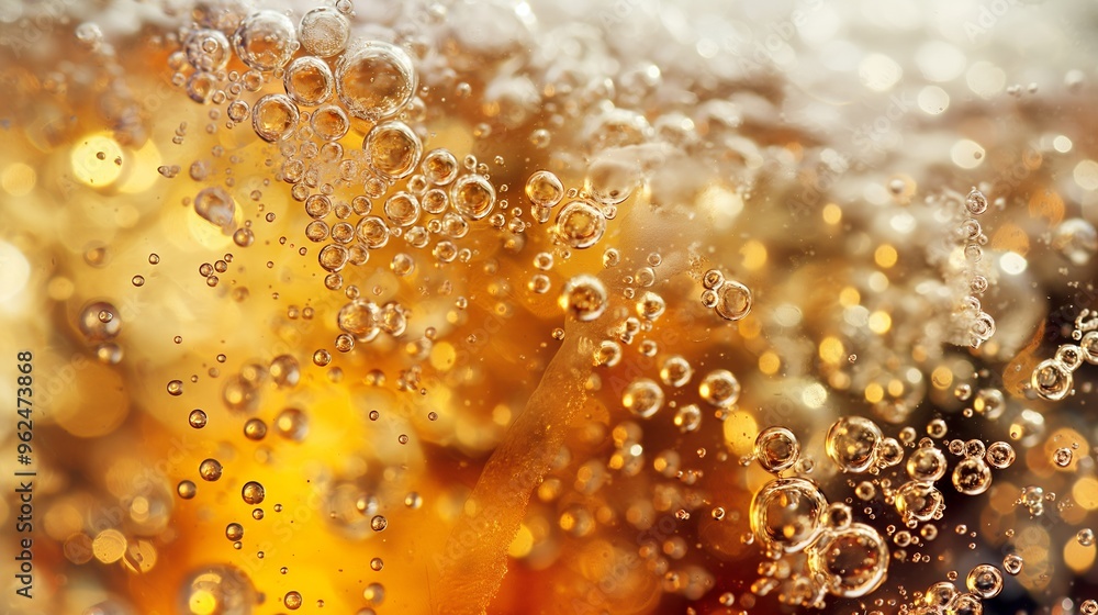 Aufkleber abstract background with golden bubbles and bokeh.