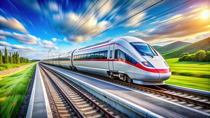 Fototapeta premium Fast train with a background, modern, transportation, high speed, rail, sleek, futuristic, motion, advanced