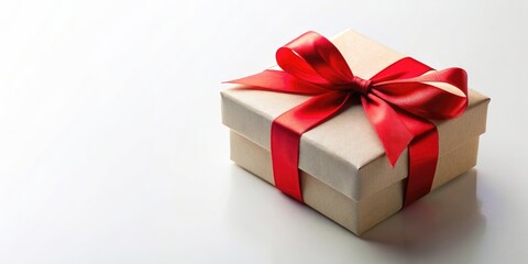 Obraz premium Gift box with a red ribbon on a white background, present, surprise, celebrate, holiday, birthday, anniversary, special occasion