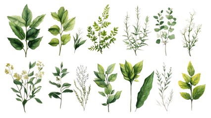 A collection of green leaves and flowers