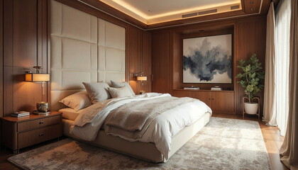 A super luxury yacht bedroom interior