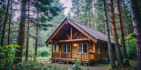 Cozy wooden cabin nestled in a forest , rustic, cozy, cabin, wood, nature, retreat, peaceful, tranquil