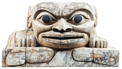 A large stone carving of a face with a stone eye