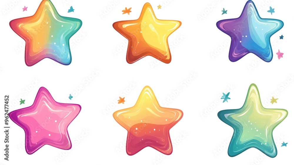 Poster a set of six colorful stars with a rainbow effect