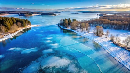 Aerial view of frozen lake with blue ice, perfect winter background, aerial, view, frozen, lake, blue, ice, winter, background, texture