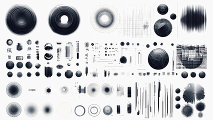 A collection of black and white circles and squares with a blurry background