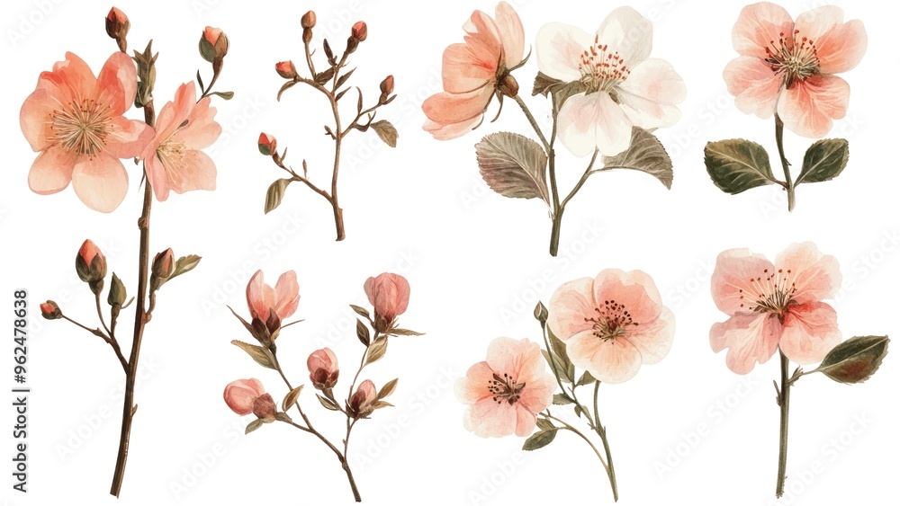 Poster a set of flowers with different colors and shapes