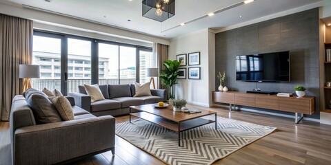 Fototapeta premium Modern apartment living room with sleek furniture and minimalist design, modern, apartment, living room, interior
