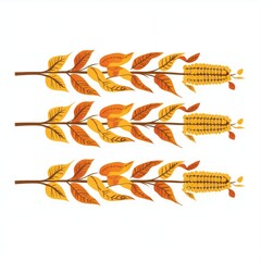 Illustration of stylized autumn leaves and corn, showcasing seasonal themes.