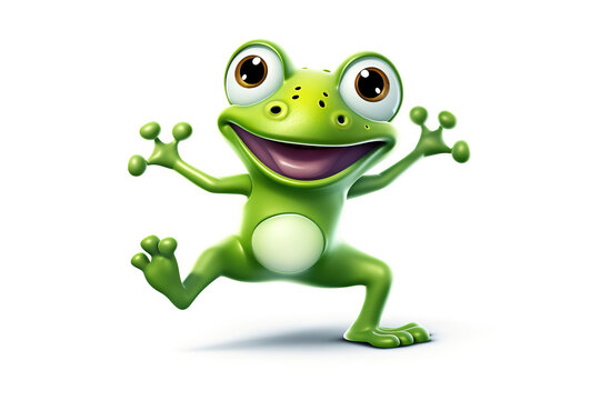 Green and white cartoon frog figurine, resembling a true frog, representing an amphibian animal.